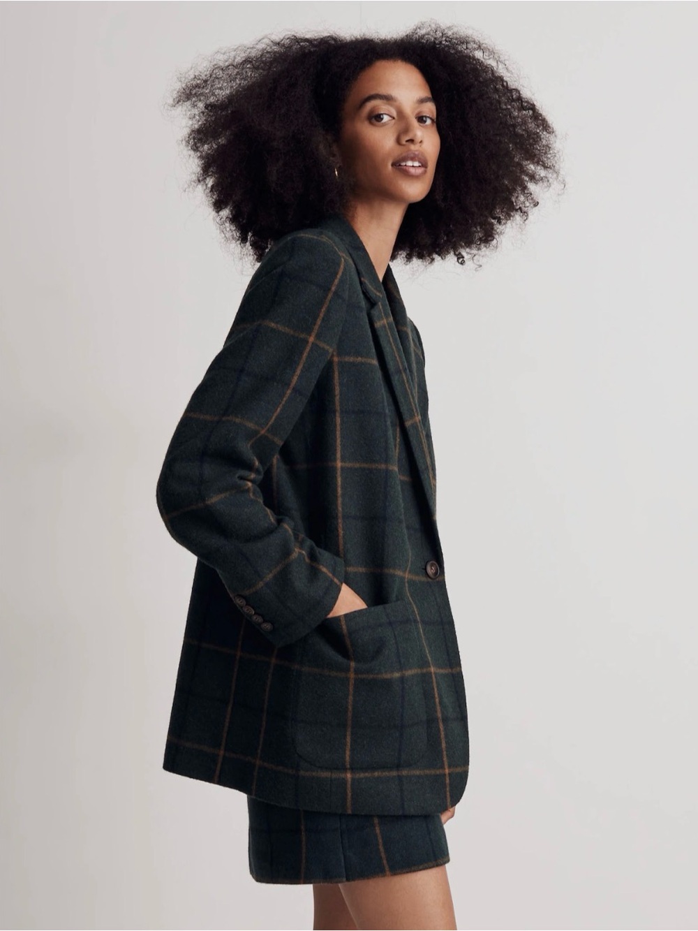 Madewell Larsen Blazer in Windowpane Melange Dark Palm Green small jacket